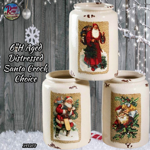 Christmas Vintage Santa Crock Aged & Distressed ~ 3 Different Scenes