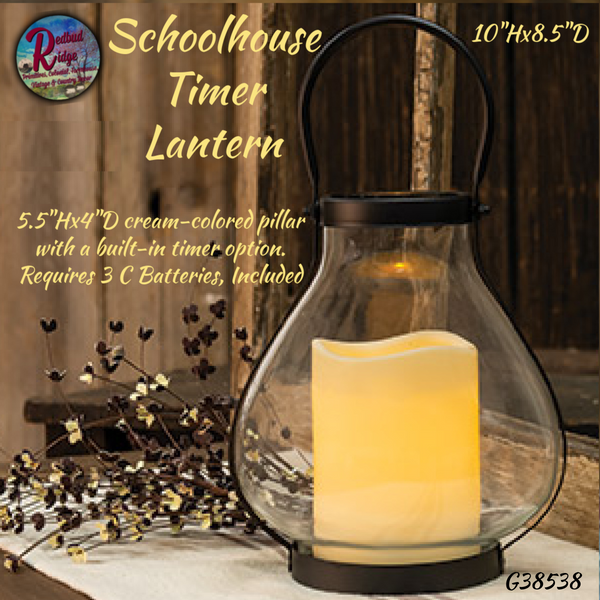 Lantern Schoolhouse with Flameless Timer Candle 10"H