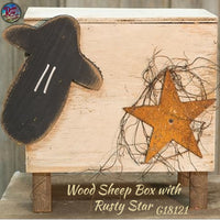 Wood Standing Sheep Box with Rusty Star