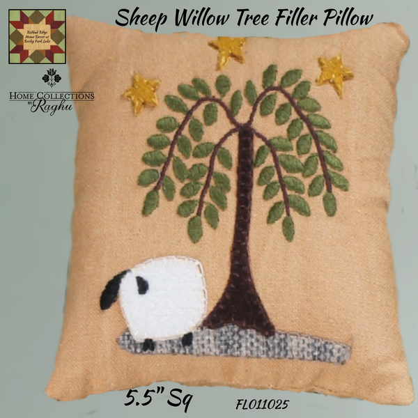 Sheep, Willow Tree & Stars Embroidered Pillow