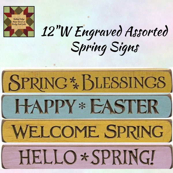 Spring Engraved & Distressed Wood Spring 12"L Signs Assorted