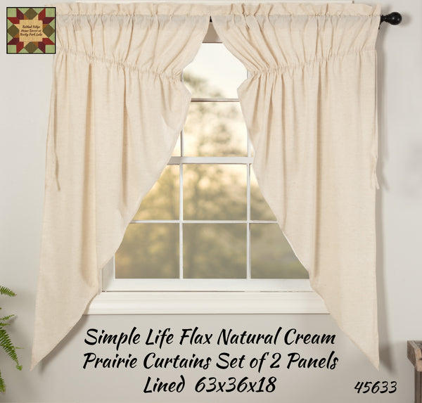 Simple Life Flax Natural Cream Prairie Curtains 63"L