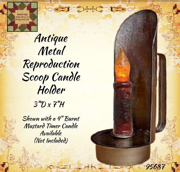 Antique Metal Reproduction Scoop Taper Candle Holder