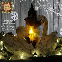 Snowflake Ivory White Ribbon Garland  LED Lights Battery Operated