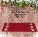 Christmas Snowflake Barn Red Table Runner 14"x36"