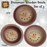 Snowman Wooden Bowls Set of 3