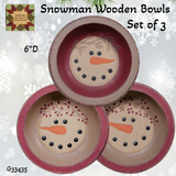Snowman Wooden Bowls Set of 3