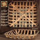 Square Natural Brown Tobacco Baskets 2 Sizes Available