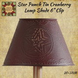 Lamp Shade Star Punch Tin Black or Cranberry Lamp Shade   6" Clip