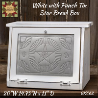 Wood White Bread Box with Burnished Star Punch Tin Front