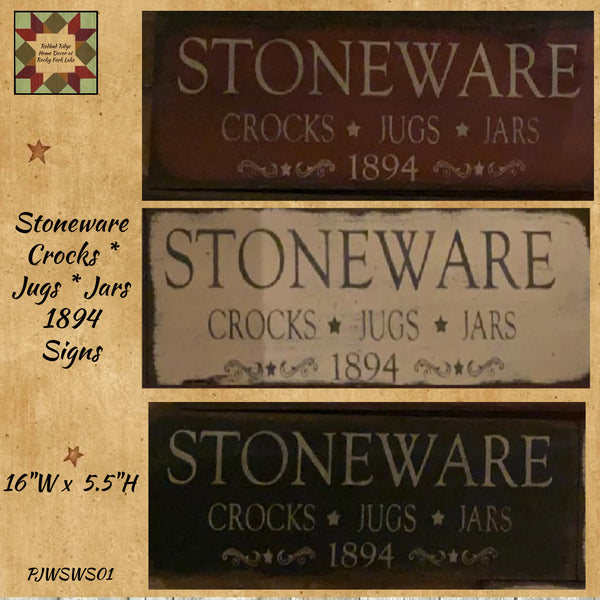 Distressed Stoneware Crocks *Jugs *Jars 1894 Wood Sign