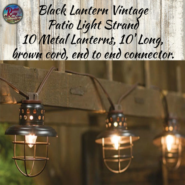 Vintage Black Metal Lanterns 10 Set Light Strand Indoor or Out