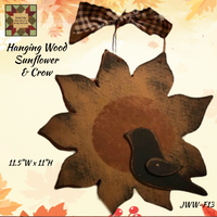 Sunflower & Crow Hanging Wood Sign 11"H