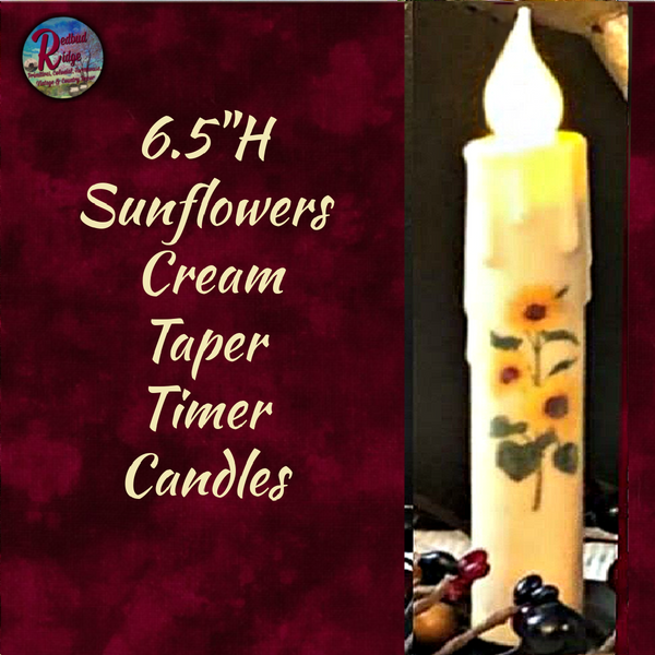 Sunflower Timer Taper Candle Aged or Cream 6.5"