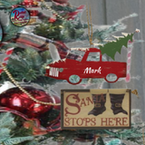 Christmas Red Truck Metal Hanging Ornament Set of 2