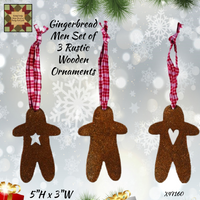 Gingerbread Men Set of 3 Rustic Wooden Ornaments