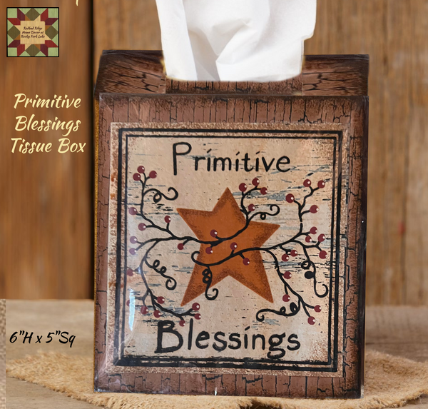 Primitive Blessings with Star & Berries Tissue Box