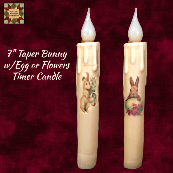 Bunny 7" Cream Taper Timer Candle w/Eggs or Flowers