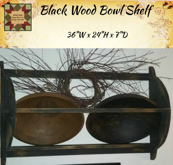 Wood Distressed Black Bowl Plate Displayed Shelf