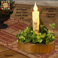Half Round Wood Distressed Taper Candle Holder 7"H