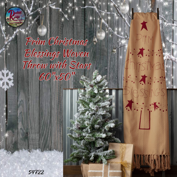 Prim Christmas Blessings with Stars Woven Throw 50"x60"