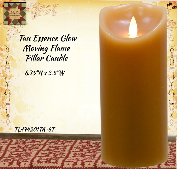 Tan Essence Glow Moving Flame Pillar Candle 8.75"H x 3.5"W