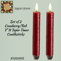 Cranberry/Red 3D Flame Taper Timer Candlesticks 7"H