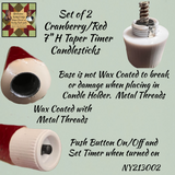 Cranberry/Red 3D Flame Taper Timer Candlesticks 7"H