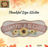 Thankful & Blessed Sunflowers Metal Sign 22"x9"