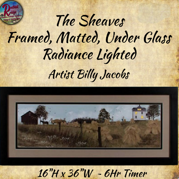 The Sheaves Amish Life~Billy Jacobs Framed, Matted, Glass Front, Radiant LED 16"x36"