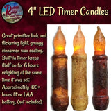 Candles Taper 4" Grungy LED Burnt Mustard, Burnt Ivory & Burgundy Non Timer