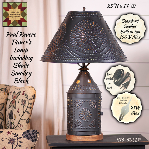 Paul Revere Tinner's Lamp With/Without Shade  Available to Preorder