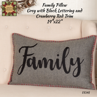 Family Pillow Black & Gray Trimmed in Cranberry Red