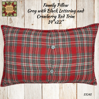 Family Pillow Black & Gray Trimmed in Cranberry Red
