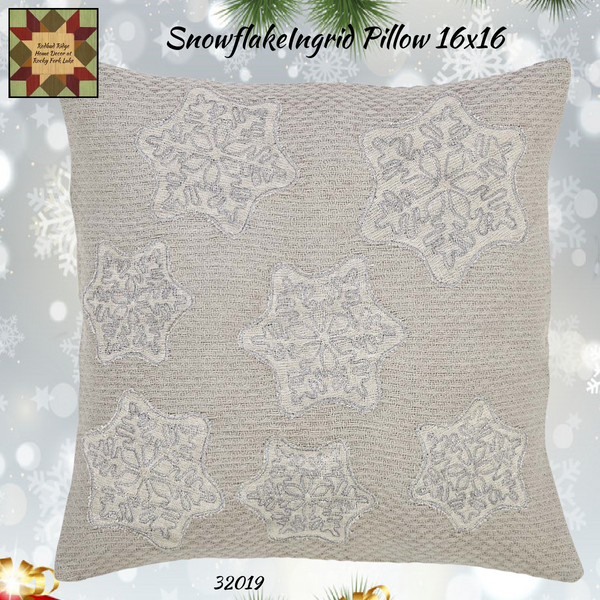 Snowflake Ingrid Ash Grey & Antique White Pillow 16x16