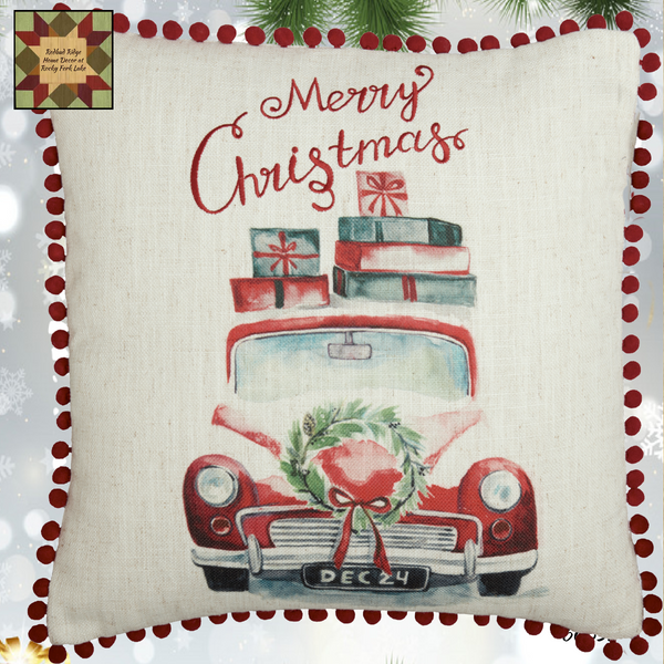 Merry Christmas Red Truck Pillow 18x18