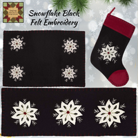 Snowflake Black Felt Embroidery Tabletop Collection & Stocking