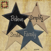 Stars Hanging Vintage Words 4/Set Believe, Simplify, Smile & Family