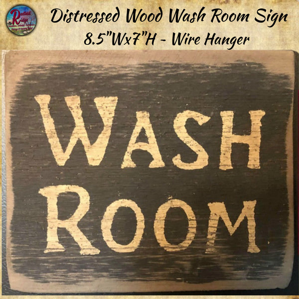 Wash Room Black Distressed Wood Sign