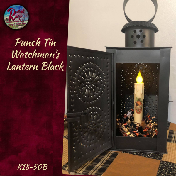 Primitive Colonial Black Punch Tin Watchman's Lantern 13.5" H