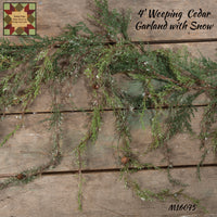Weeping Icy Cedar Garland with Snow 4'L