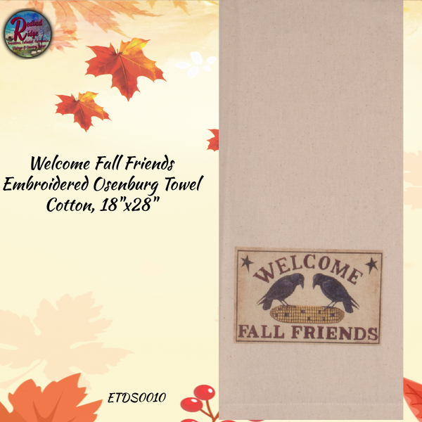 Welcome Fall Friends Embroidered Crow Osenburg Towel