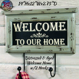 Welcome To Our Home Shelf with 2 Hooks Distressed & Aged **50"% Savings
