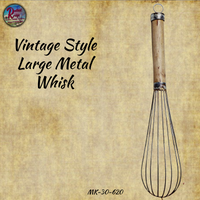 Whisk Vintage Style Large Metal & Wood 26"L