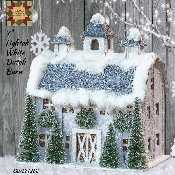 Christmas Light Up Snowy White Dutch Barn 7"H