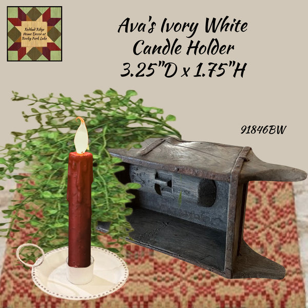 Ava's Ivory White Distressed Metal Taper Candle Holder