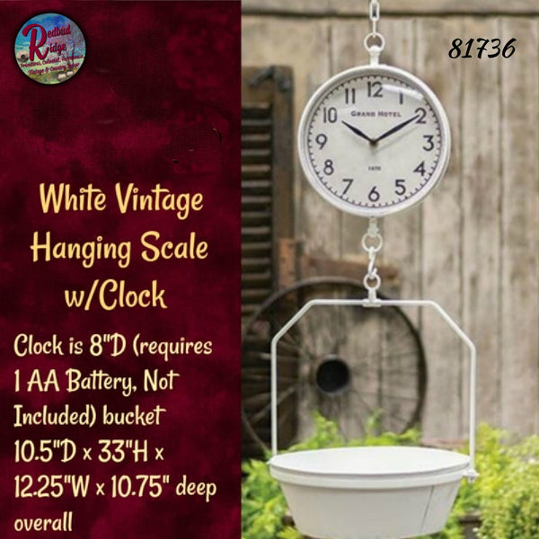 White Vintage Hanging Scales Reproduction with Clock