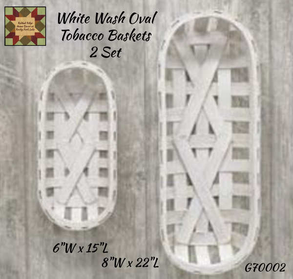 White Wash Oval Tobacco Baskets 2 Set