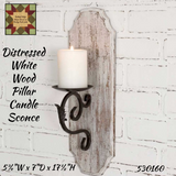 Distressed White Wood Pillar Candle Sconce