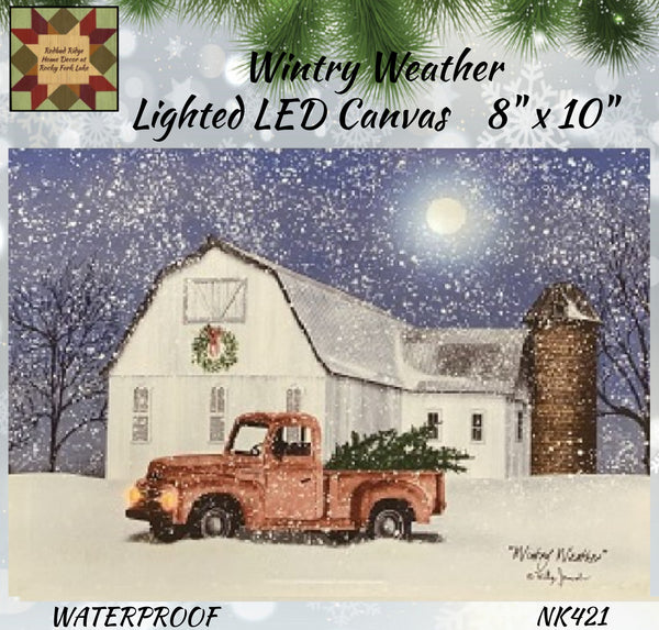 Wintry Weather w/Red Truck Lighted LED Canvas 2 Sizes Available